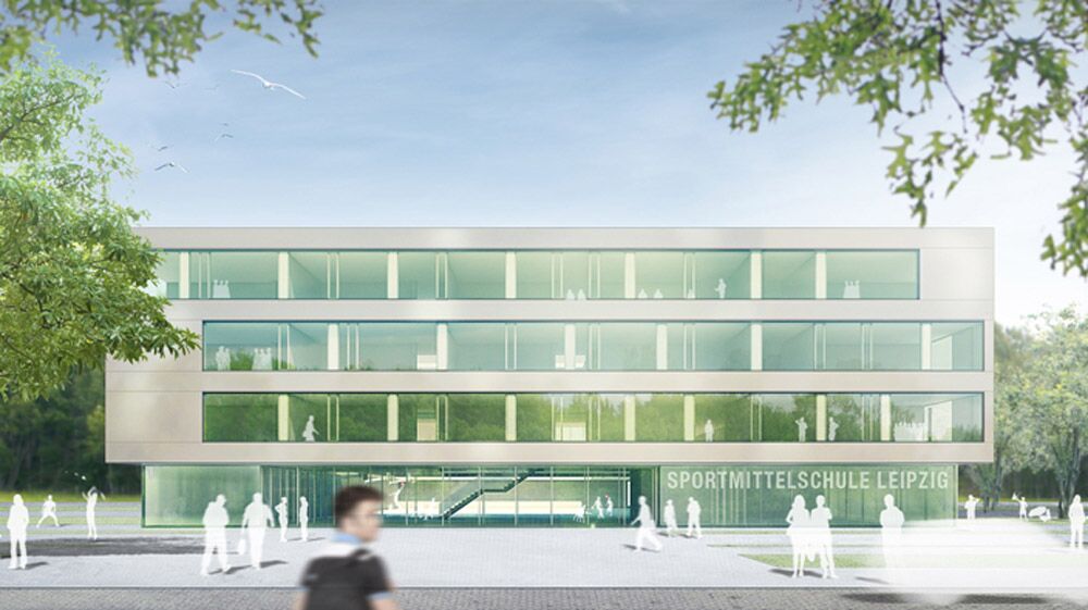 Schule Leipzig Sporthalle als Mitte